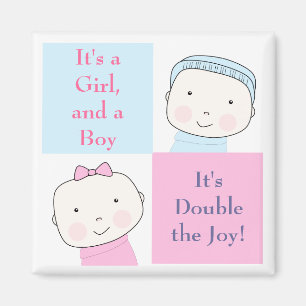 Twin Boy Girl Blue Rose Baby Magnet