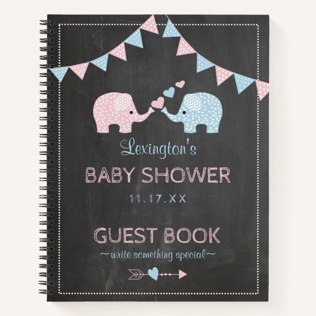 Twin Boy Girl Elephants Baby shower livre d'invité (Devant)