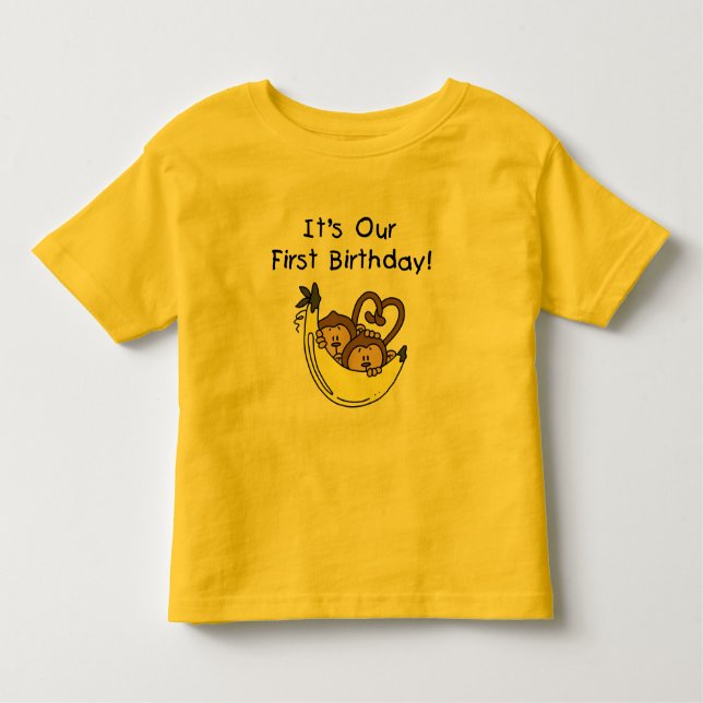 Twin Boys 1st Birthday Monkey Tshirts et cadeaux (Devant)