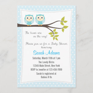 Twin Boys Baby shower Invitation Bleu
