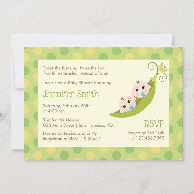 Twin Boys Baby shower Invitation Deux Pois Dans Un (Devant)