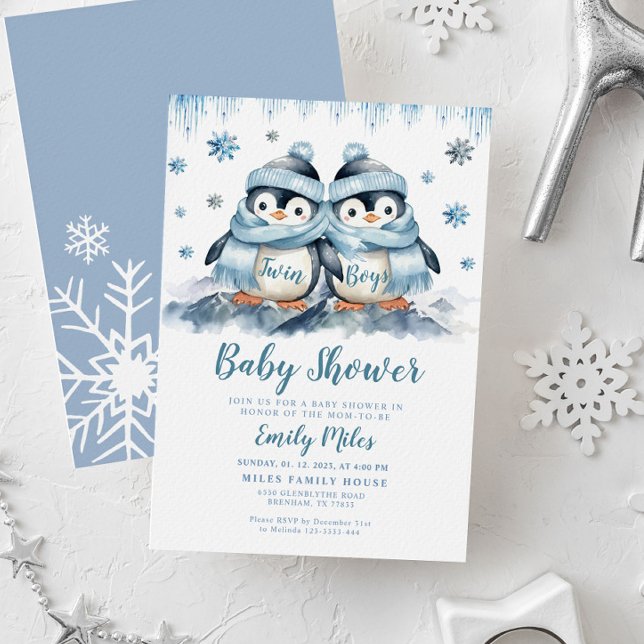Twin Boys Baby shower Penguin Invitation (Créateur téléchargé)