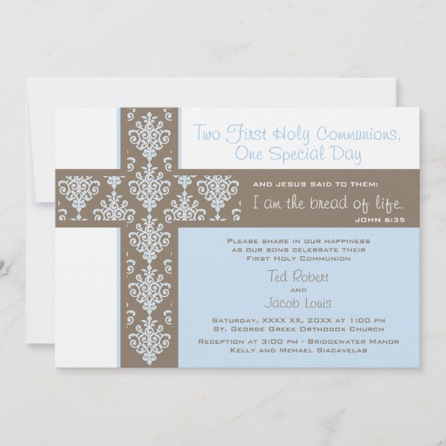 Twin Boys First Holy Communion Invitation (Devant)