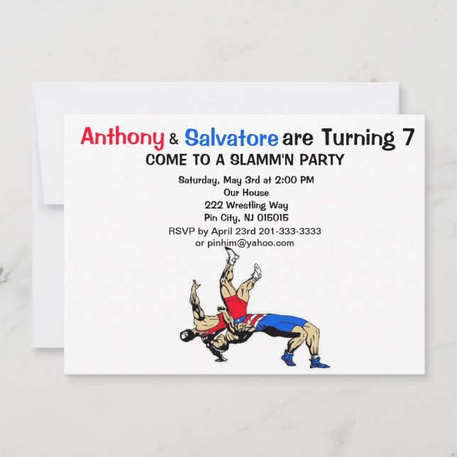 Twin Boys Lutte Anniversaire Invitation (Devant)