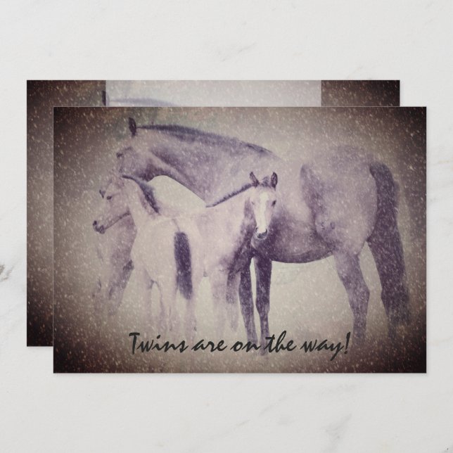 Twin Foals in Snow Horse Baby shower Invitation (Devant / Derrière)