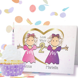 Twin Girl 2e Carte d'anniversaire adorable
