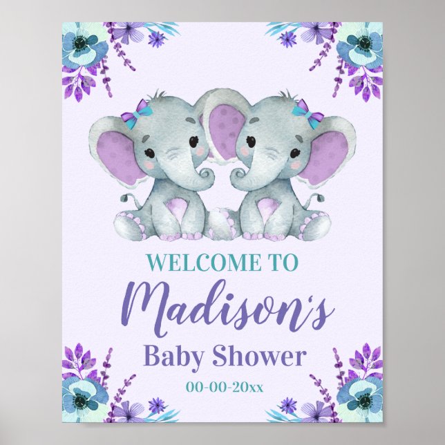 Twin Girl Elephant Affiche de bienvenue fille Douc (Devant)