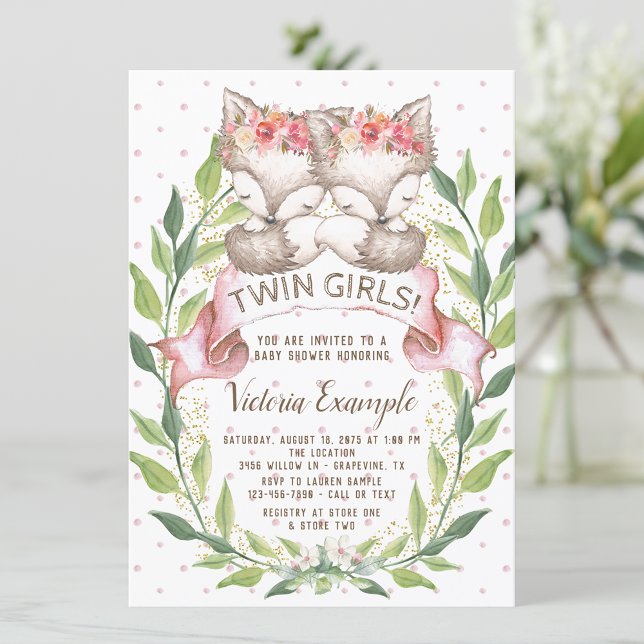 Twin Girl Fox Baby Shower Invitations (Créateur téléchargé)