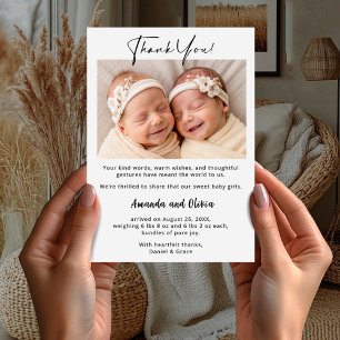 Twin Girls Baby Carte de remerciements avec photo