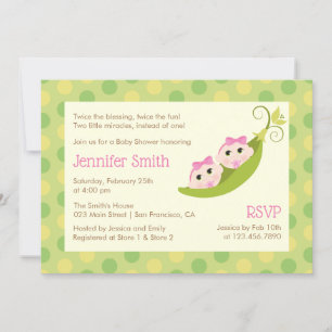 Twin Girls Baby shower Invitation 2 Pois Dans Une