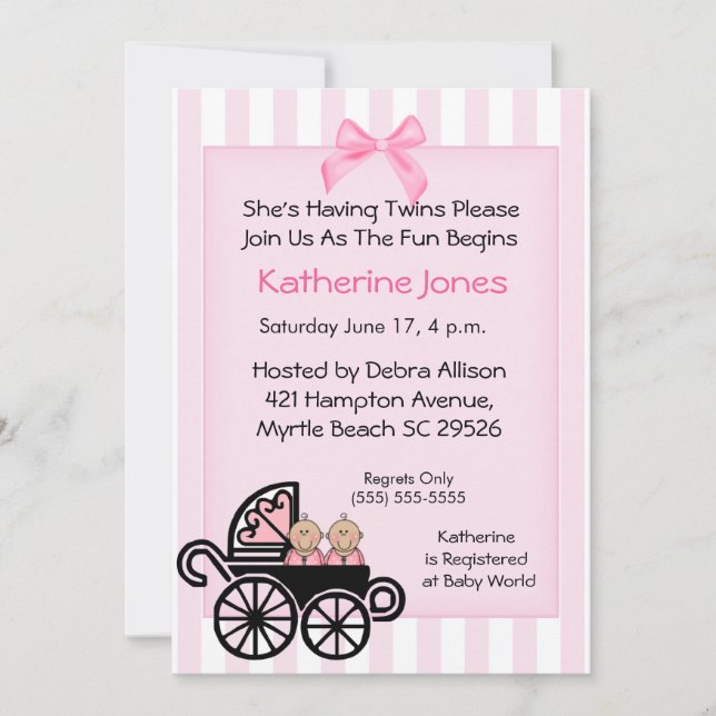Twin Girls Baby Shower Invitations (Devant)