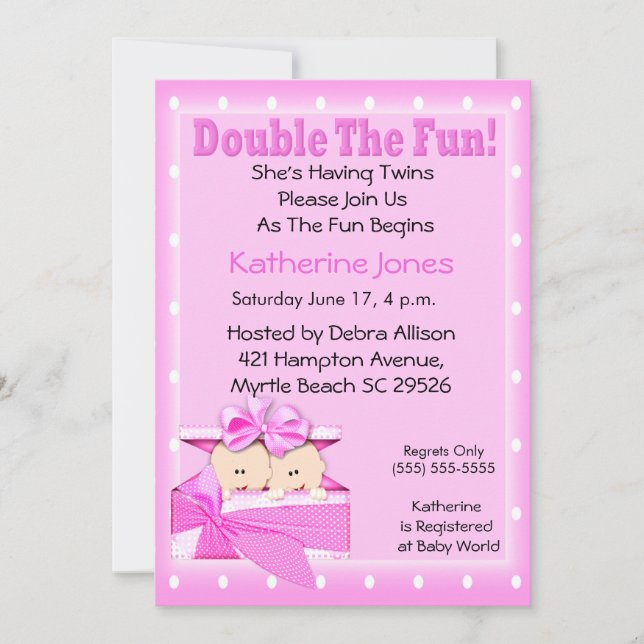 Twin Girls Baby Shower Invitations (Devant)