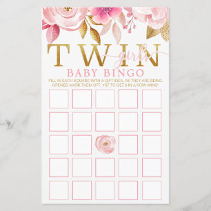 Twin Girls Baby shower Jeu de Bingo - Rose & Or