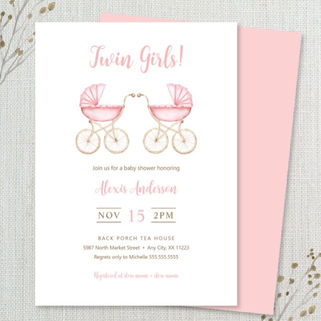 Twin Girls Carriages Baby Shower Invitation (Créateur téléchargé)