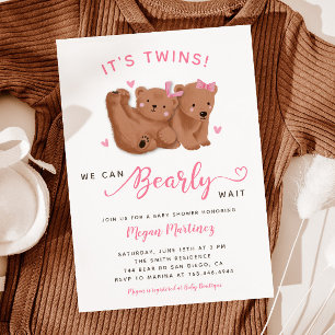Twin Girls Cub Bear Baby shower Invitation