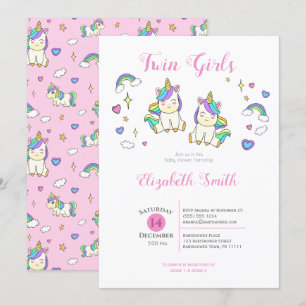 Twin Girls Cute unicorn baby shower Invitation