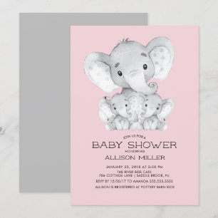TWIN Girls Elephant baby shower Invitation