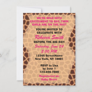 Twin Girls - Giraffe Theme Baby shower Invitation