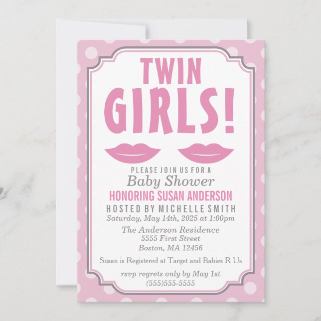 Twin Girls ! Invitation baby shower (Devant)