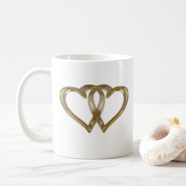 Twin Gold Hearts Saint Valentin Mug (Avec donut)