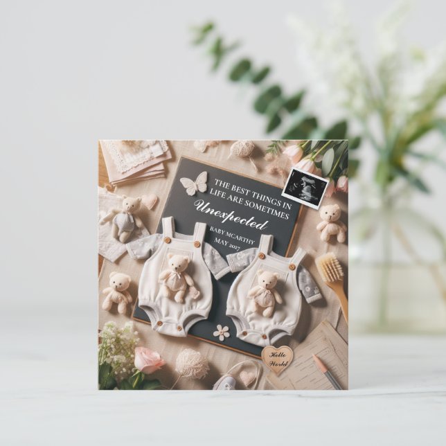 Twin Grossesse faire-part numérique bébé révéler (Debout devant)