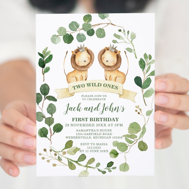 Twin Jungle WILD Ones Invitations animales (Créateur téléchargé)