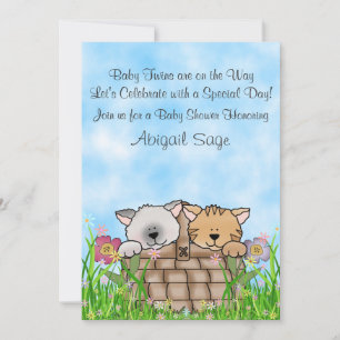 Twin Kittens et Flowers Baby shower Invitation