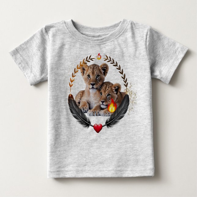 Twin Lion Cubs Baby Fine Jersey T-Shirt  (Devant)
