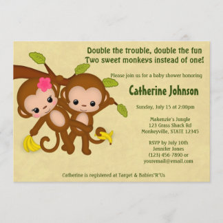 TWIN Monkeys Baby Shower Invitations GARDE FILLE