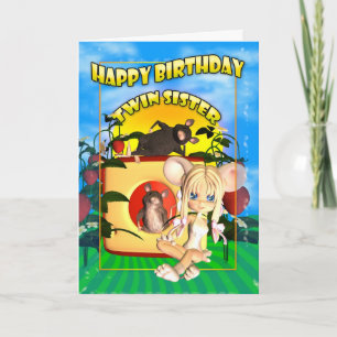 Twin Sister Birthday carte cutie pie souris, avec