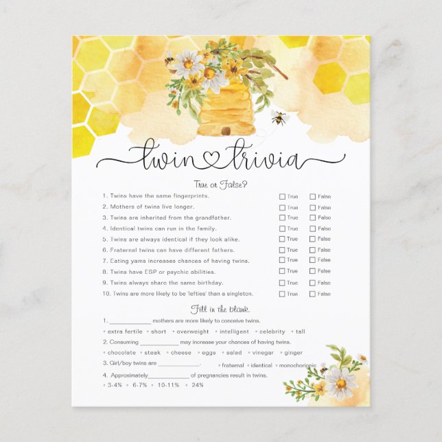 Twin Trivia Honey Bee Baby shower Jeu (Devant)