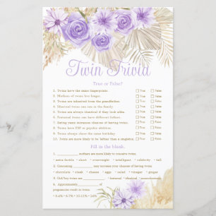 Twin Trivia Jeu Pampas Lavender Baby shower Boho