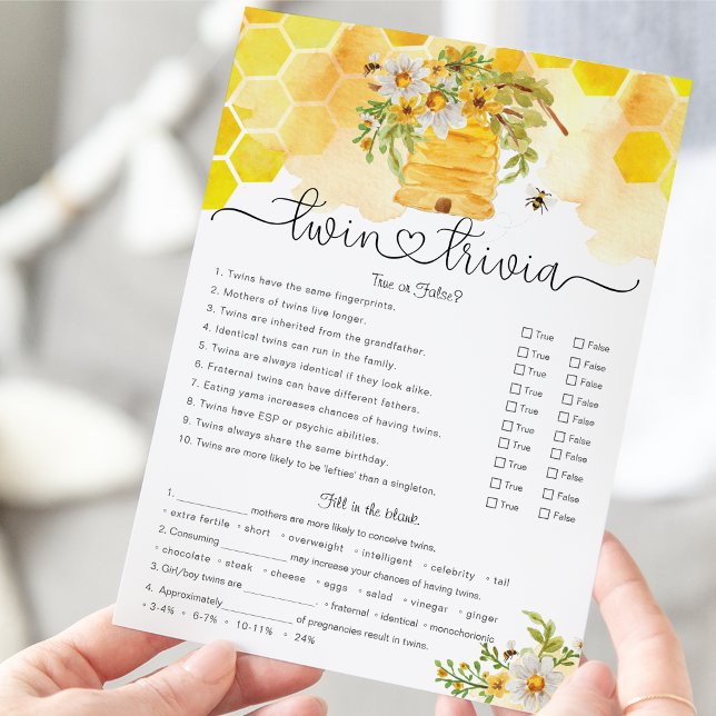 Twin Trivia Sweet as Can Bee Baby shower Game (Créateur téléchargé)