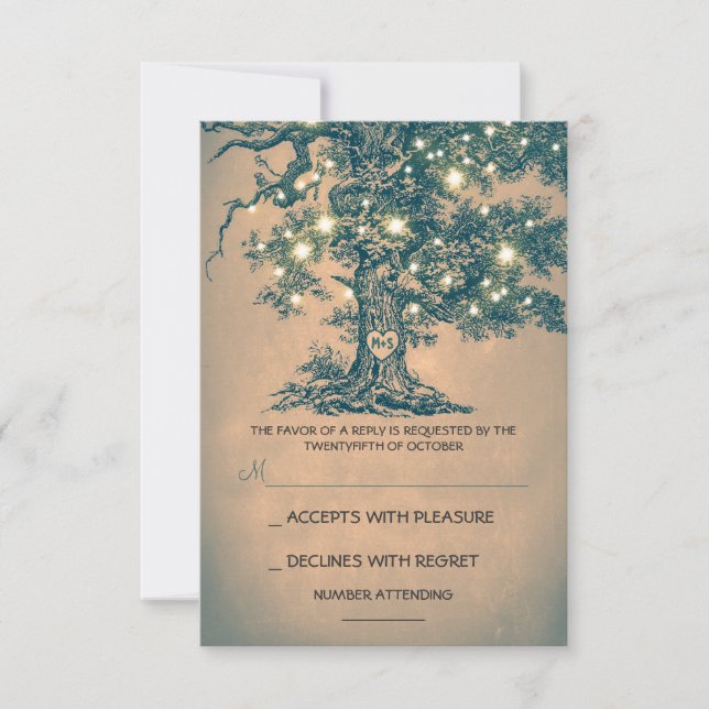 Twinkle Lights Arbre de mariage rustique carte RSV (Devant)