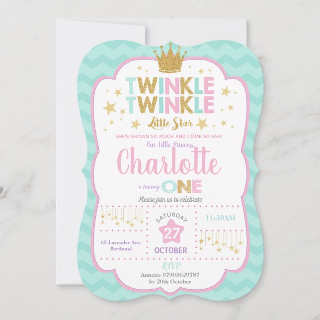 Twinkle Little Star Anniversaire Fête Invitation F (Devant)