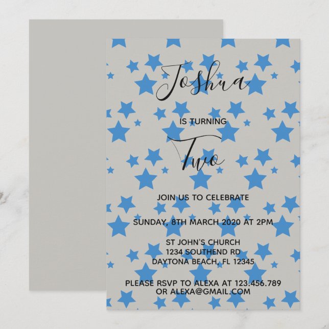 Twinkle Little Star Boy invitation d'anniversaire  (Devant / Derrière)