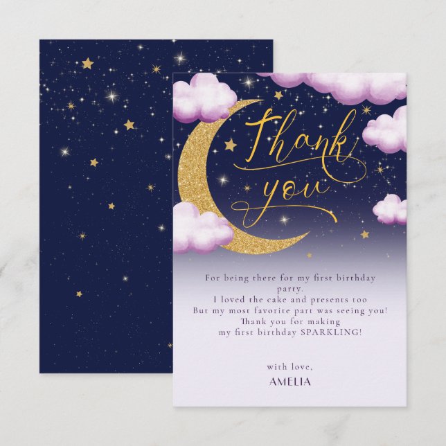 Twinkle Little Star Fille 1er Anniversaire Merci (Devant / Derrière)