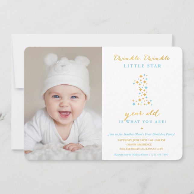 Twinkle Little Star First Birthday Invitations gar (Devant)
