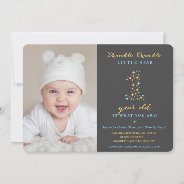 Twinkle Little Star First Birthday Invitations gar (Devant)