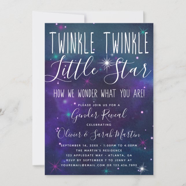 Twinkle Little Star Genre Reveillez Invitation (Devant)
