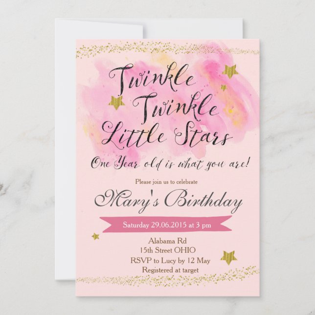Twinkle Little Star Girl Invitation d'anniversaire (Devant)
