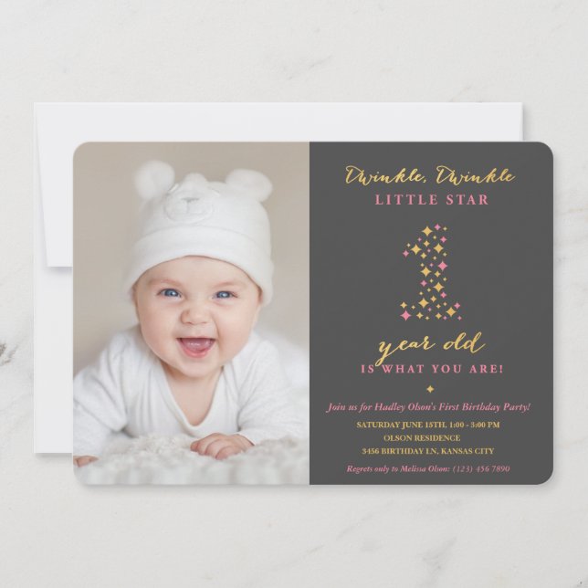 Twinkle Little Star Invitations pour le premier an (Devant)