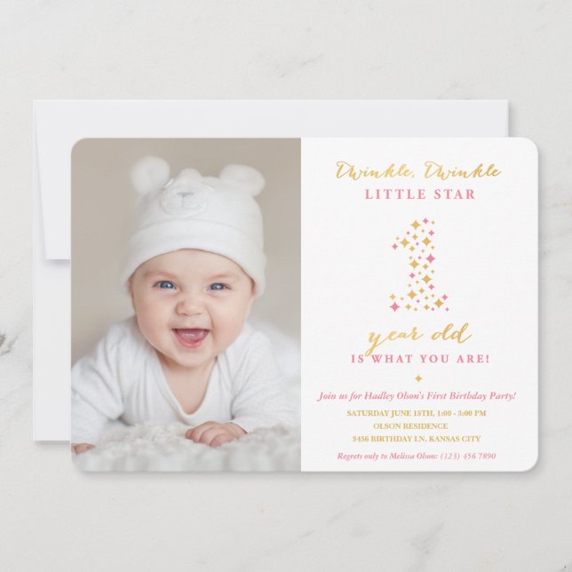 Twinkle Little Star Invitations pour le premier an (Devant)