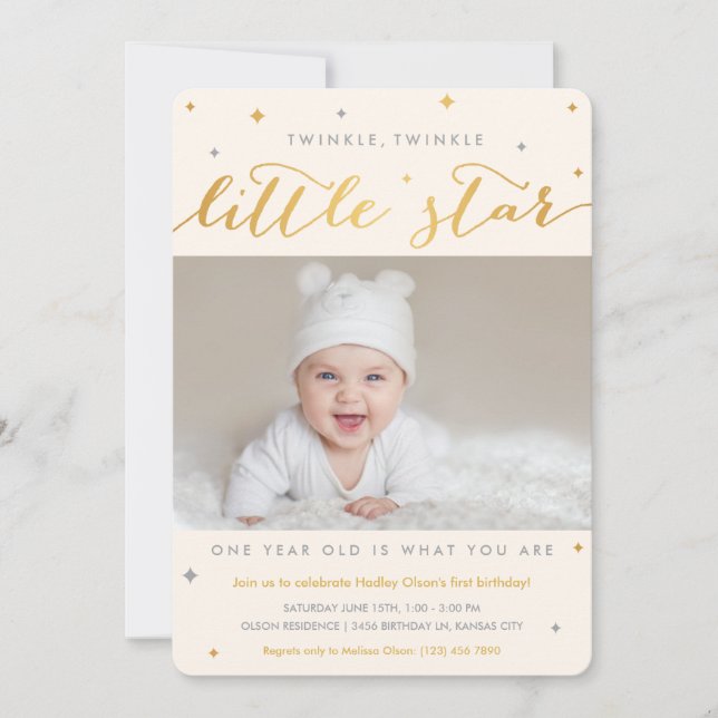 Twinkle Little Star Invitations pour le premier an (Devant)