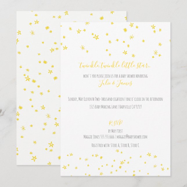Twinkle Little Stars Baby Shower Invitations (Devant / Derrière)
