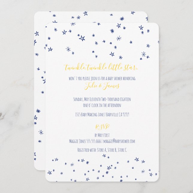 Twinkle Little Stars Baby Shower Invitations (Devant / Derrière)