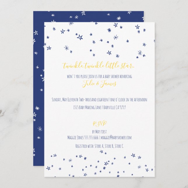 Twinkle Little Stars Baby Shower Invitations (Devant / Derrière)