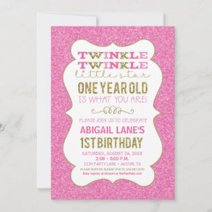 Twinkle Star Premier anniversaire Invitation Pink