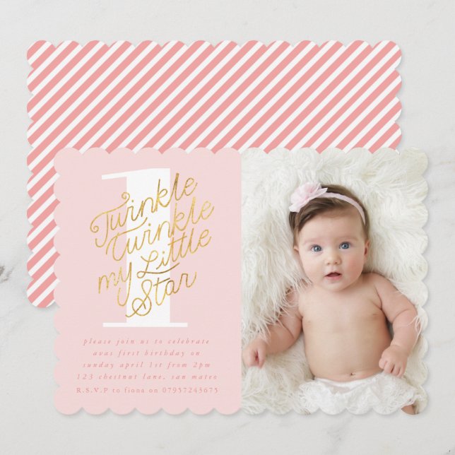 TWINKLE TWINKLE ANNIVERSAIRE FÊTE INVITATION (Devant / Derrière)