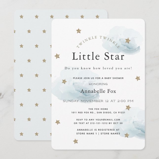 Twinkle Twinkle Little Star Baby shower Invitation (Devant / Derrière)